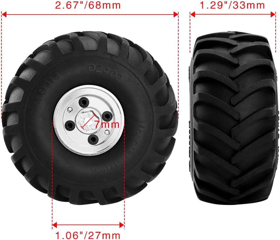 GLOBACT Aluminum Monster Truck RC Wheel Tires