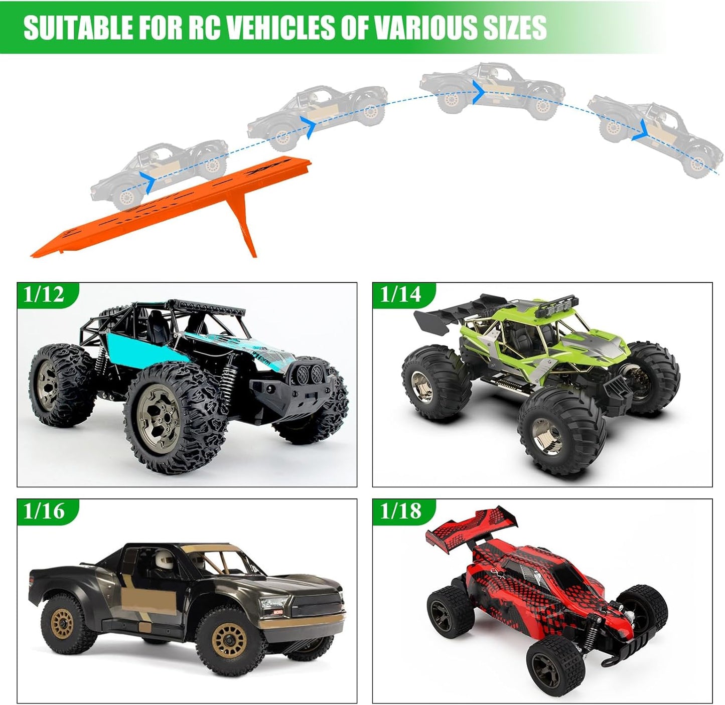 RC Car Jump Ramp Takeoff Board RC Ramp for Jumping Stunt Playset for 1/12 1/14 1/16 1/18 1/24 Remote Control Car Accessories(Orange)