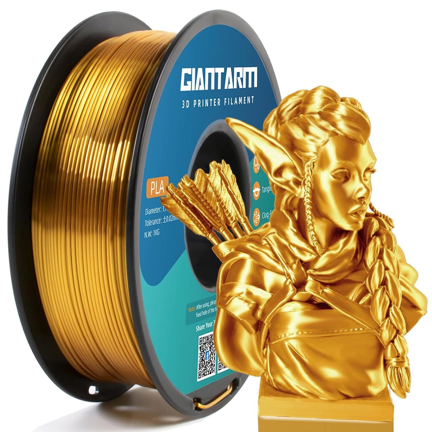 GIANTARM Silk Metallic Silver PLA 3D Printer Filament