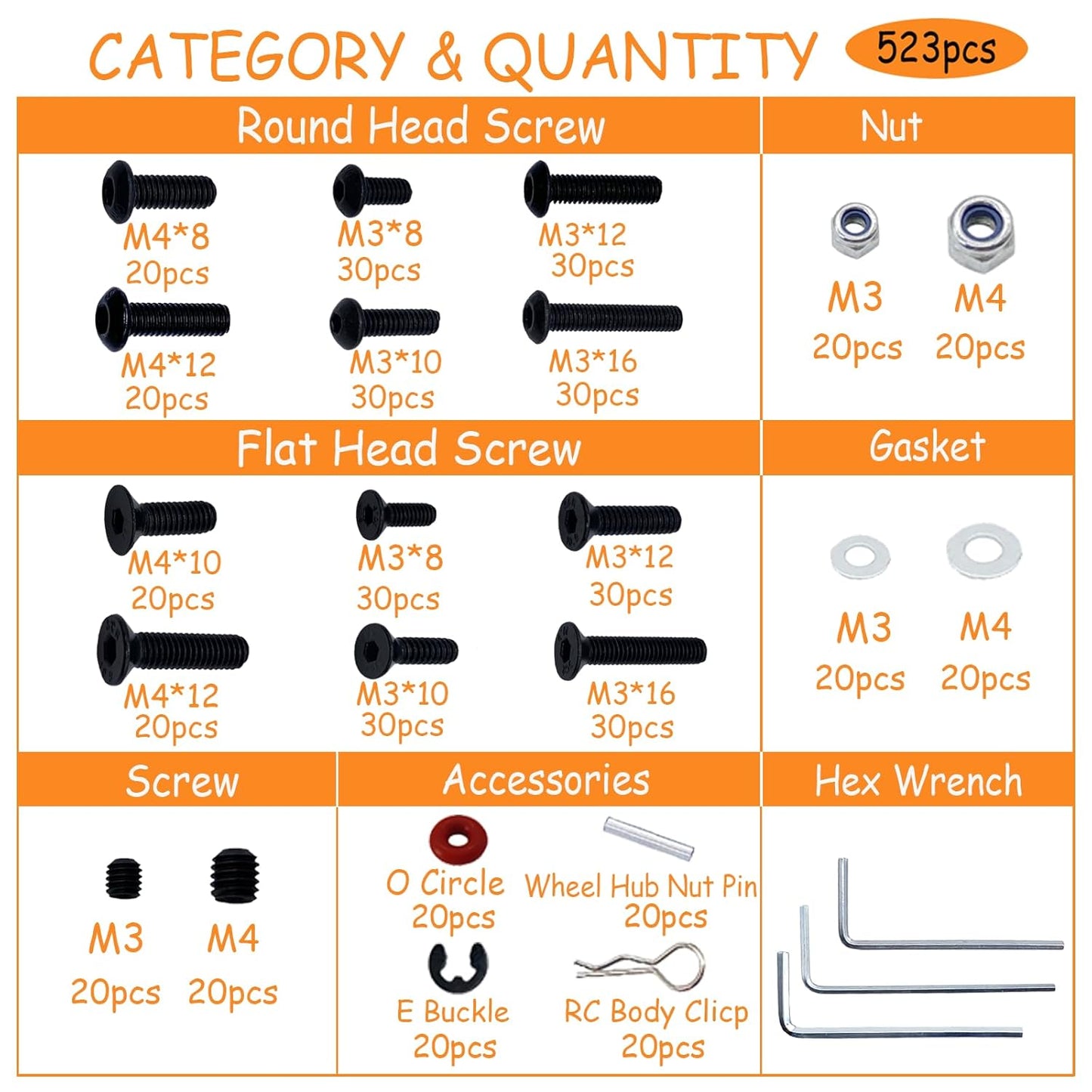 520pcs Universal RC Screw Kit