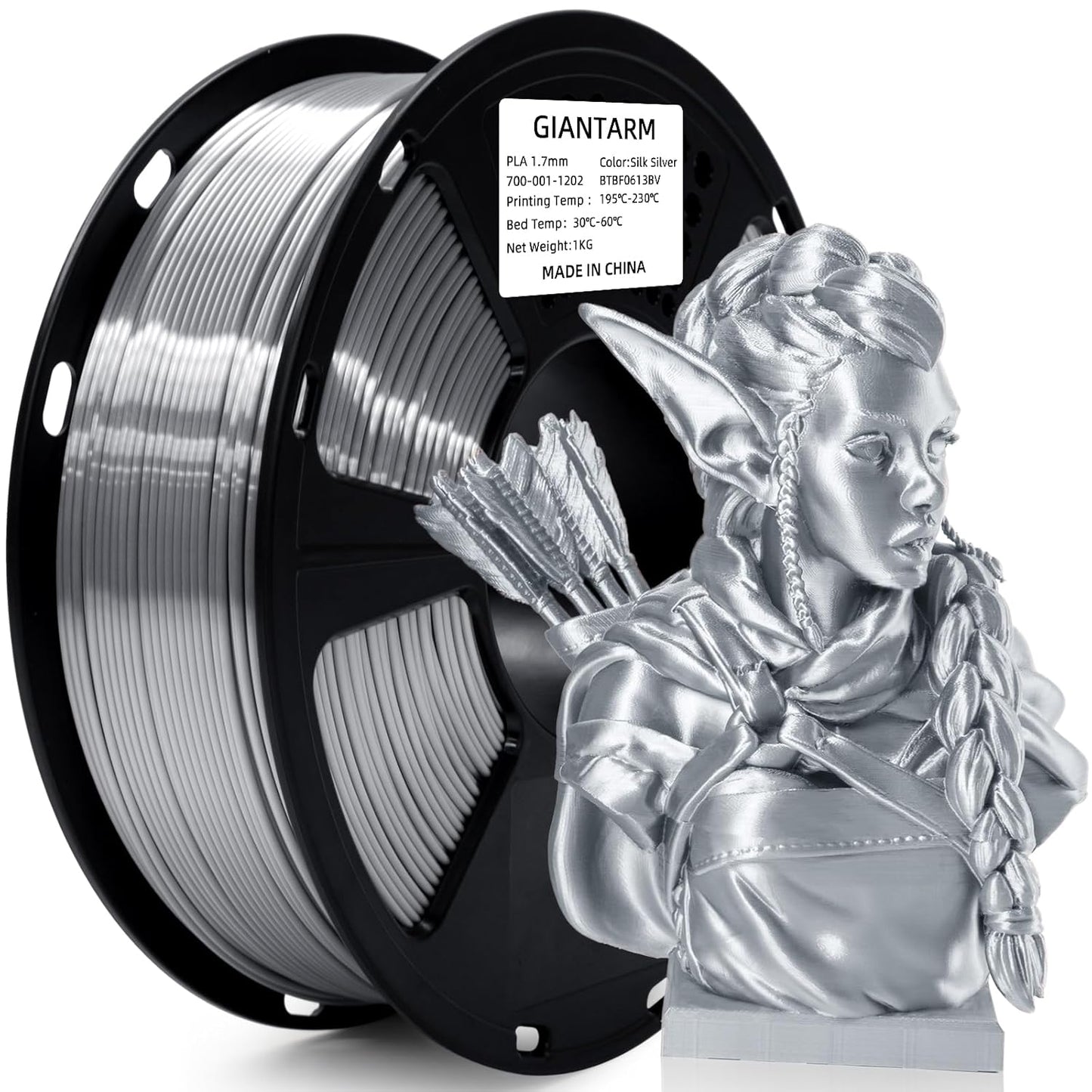GIANTARM Silk Metallic Silver PLA 3D Printer Filament