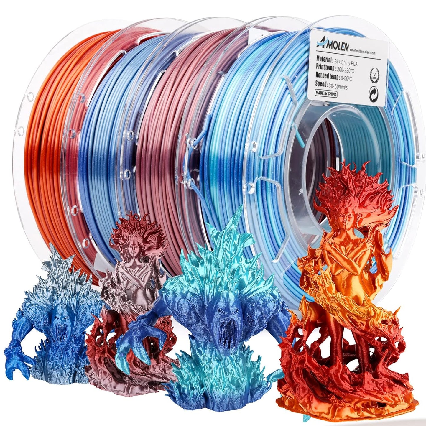 AMOLEN Silk PLA 3D Printer Filament Bundle