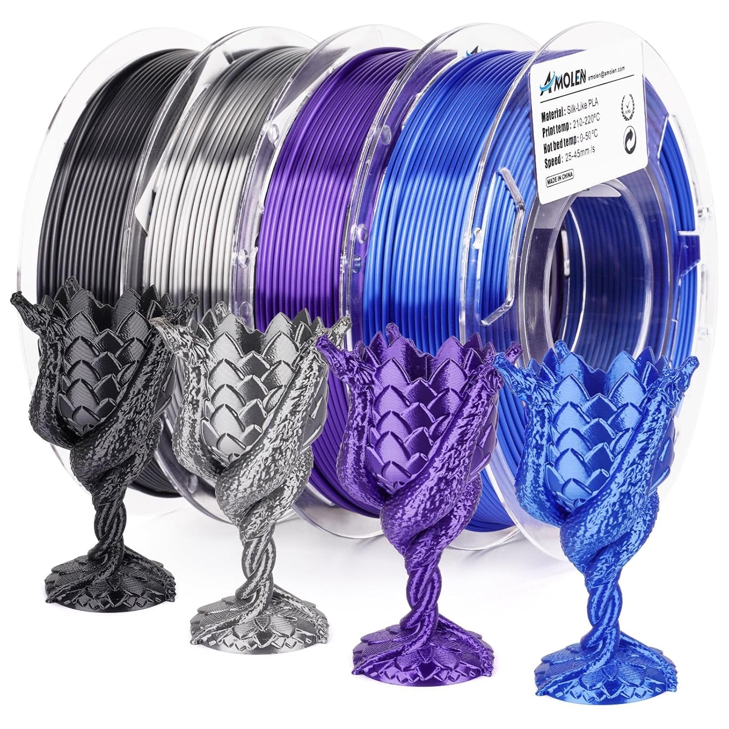 AMOLEN Silk PLA 3D Printer Filament Bundle