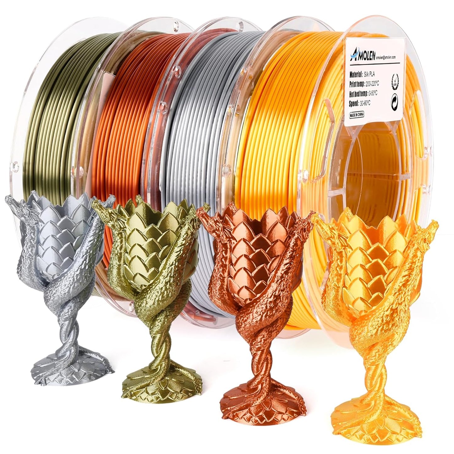 AMOLEN Silk PLA 3D Printer Filament Bundle