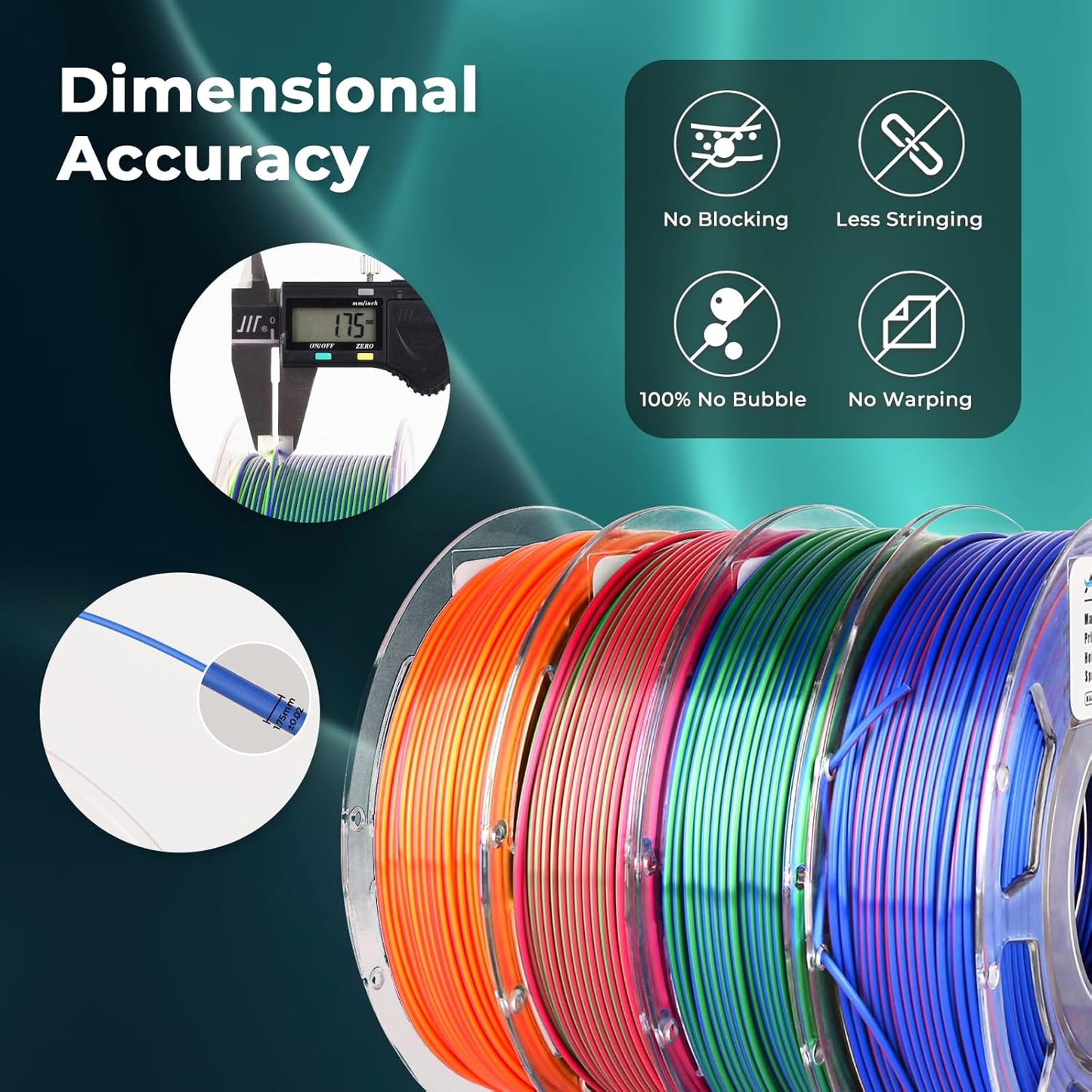AMOLEN Silk PLA 3D Printer Filament Bundle
